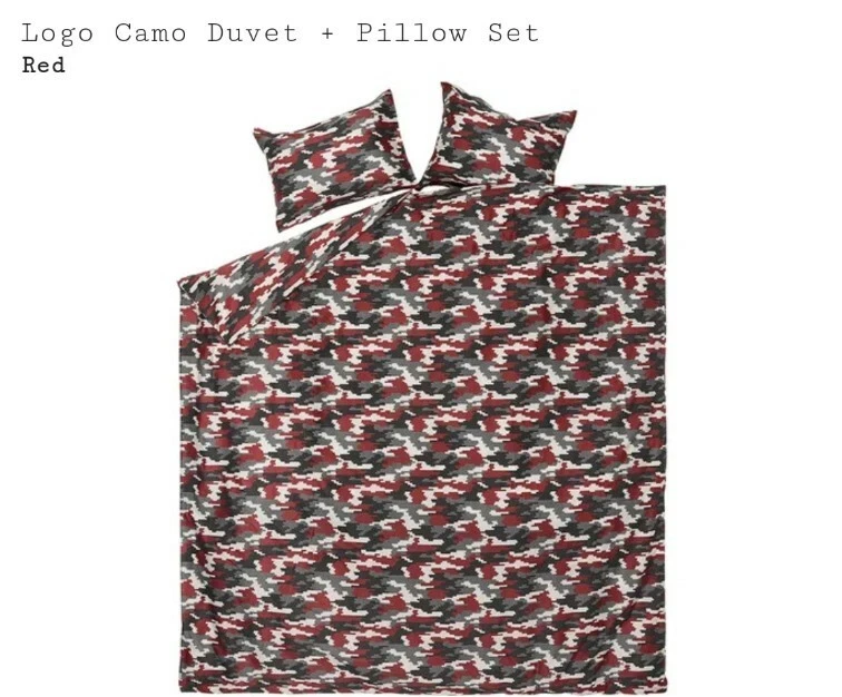 Ensemble couette et oreiller camouflage logo SUPREME rouge SS21