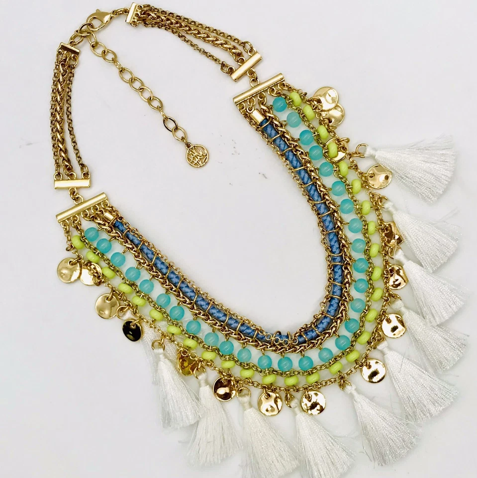 Ожерелье Lilly Pulitzer для серфинга моряков кисточки бисер нагрудник ошейник золотистый 16 дюймов б/у в отличном состоянии - Изображение 3 из 4