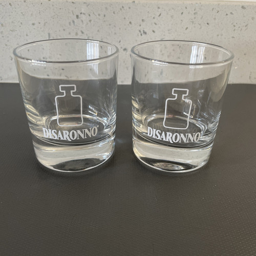 2x White Print DISARONNO AMARETTO GLASS 6oz 170ml Tumbler - Free Delivery - Picture 1 of 7