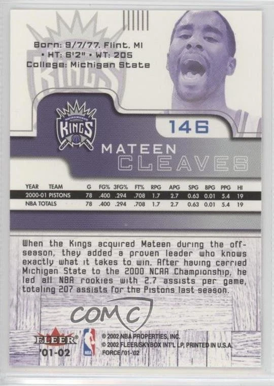 2001-02 Fleer Force Mateen Cleaves #146 - Image 2 of 2