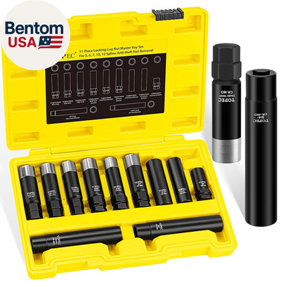 11PCS Master Lug Nut Key Set - 5, 6, 7, 10, 12 Spline Lug Nut Socket Set, Wheel