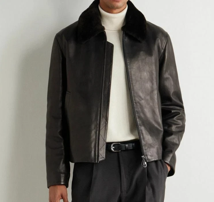 Mens Black 100% Real Lambskin Leather Slim Fit Solid Biker Jacket S M L XL 2XL