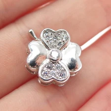 925 Sterling Silver Round-Cut C Z Clover Good Luck Minimalist Slide Pendant