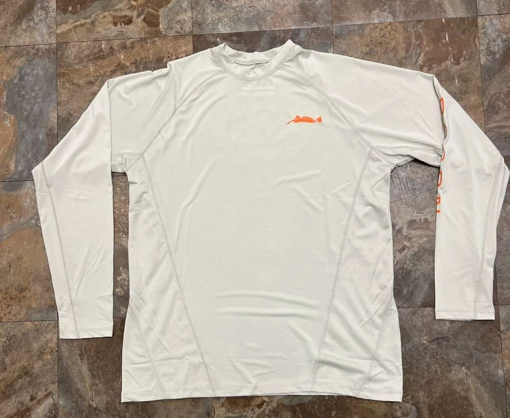 Dagon Rise Up Fishing Shirt Long Sleeve UV Performance Tan Redfish Print Large