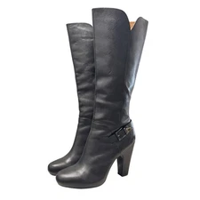 Sofft Felicia Black Leather Tall Knee High Heeled Boots Size 10M