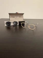 Thom Browne TB-710-A-BLK-WLT-46 Gold Round Sunglasses with Clip-On & Case