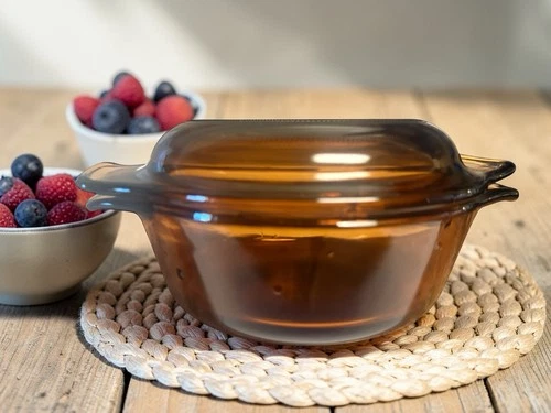 VTG !Fire King Anchor Hocking #472 Amber Brown Baking Casserole Dish w/Lid 12 oz