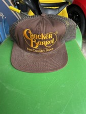 Vintage Cracker Barrel Snapback Hat Old Font Brown Made In USA Trucker NOS