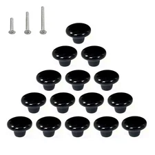 15PCS Glossy Black Ceramic Knobs 1.5 Inch Round Dresser Drawer Cupboard Pulls