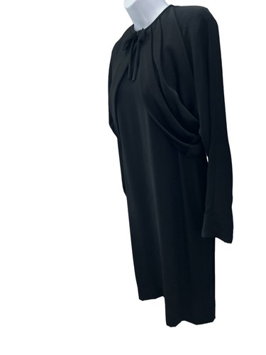Vtg 70s Adele Simpson Black Satin Dress Rare Art Deco Style Small Glamorous - Picture 4 of 18