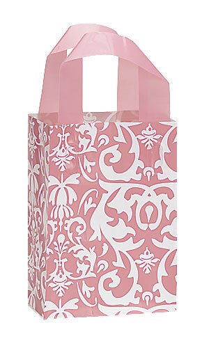 Lowest price challenge Plastic Shopping Bags 100 Pink Indianapolis Mall 5 Retail Damask White Merchandise