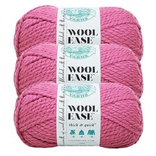  3 Pack Lion Brand Yarn 640-112 Wool-Ease Thick  Quick Bulky Yarn, Raspberry