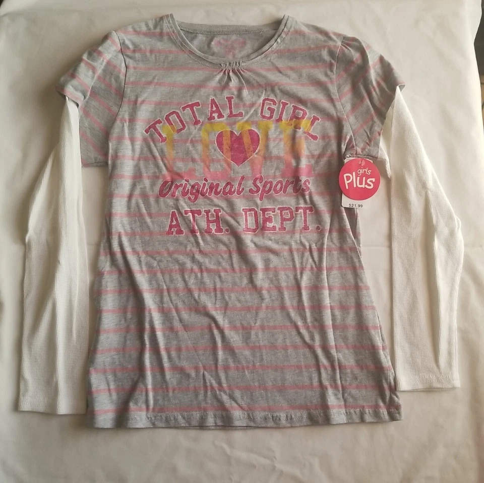 Camiseta TOTAL GIRL Love Junior Girls Branca MANGA COMPRIDA Cinza Rosa Plus Size G/G  - Imagem 4 de 4