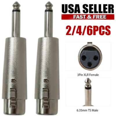 3Pin XLR Female to 1/4'' 6.35mm Mono Male Plug Audio Cable Mic Adapter