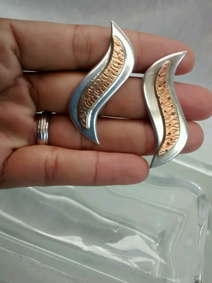Stunning statement  studio modernist sterling 925 copper pierce  earrings