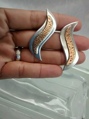 Stunning statement  studio modernist sterling 925 copper pierce  earrings