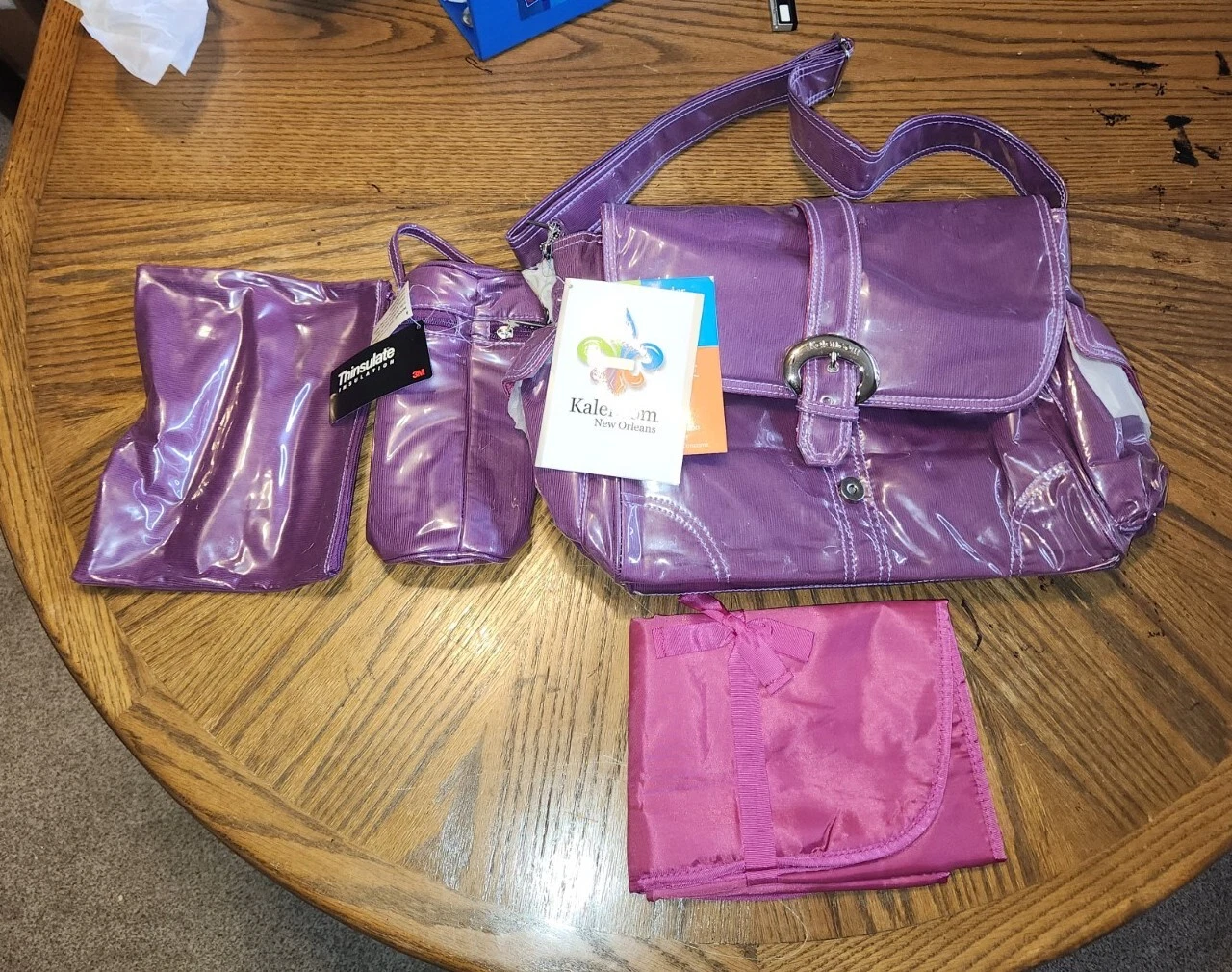 Kalencom Laminated Buckle Bag Corduroy Bottle Bag Zip Pouch Changing Pad Purple