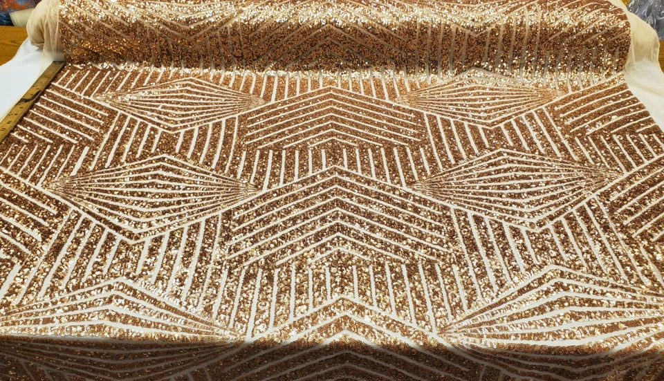 Blush Geometric Sequin Fabric on Mesh 2 Way Stretch "BombShell Sequins" - Image 4 of 4