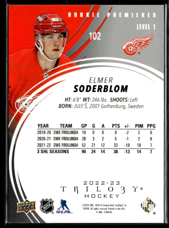 2022-23 Upper Deck Trilogy Red Elmer Soderblom 111/299 #102 - Image 2 of 2