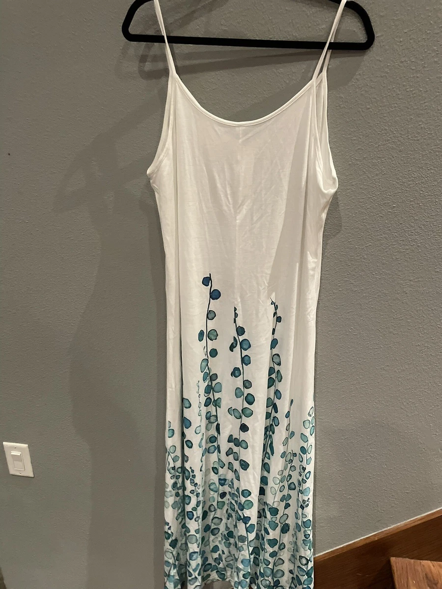 Rotita Women s Green White Side Slit Dress XXL Maxi Spaghetti