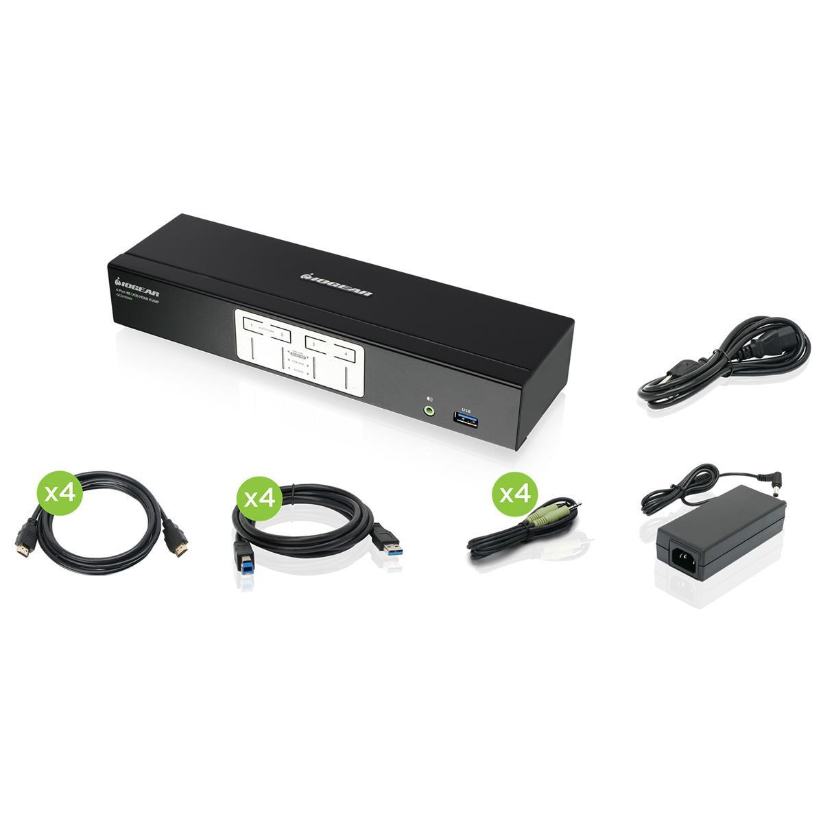 4-портовый KVMP-коммутатор IOGEAR с разрешением 4K DisplayPort, концентратором HDMI и USB 3.0, аудио (TAA)