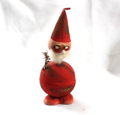 Vintage West German Paper Mache side eye Santa Claus Bobble Head Candy Container