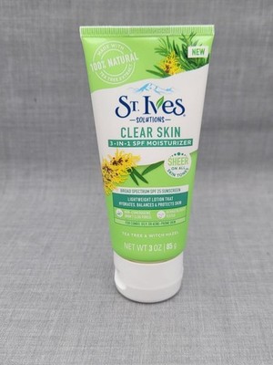 St. Ives Clear Skin SPF 3-in-1 Moisturizer Natural Tea Tree & Witch Hazel - READ