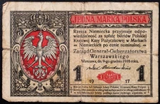 POLAND 1917 1 Marka P-8 WWI German Occupation Banknote VG Jedna Marka Polska