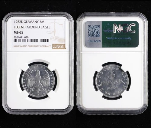 1922E GERMANY 3M LEGEND AROUND EAGLE NGC MS 65