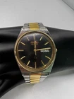 Seiko Men’s Vintage SQ Quartz Watch Silver Gold Tone Band Blk Face New Battery
