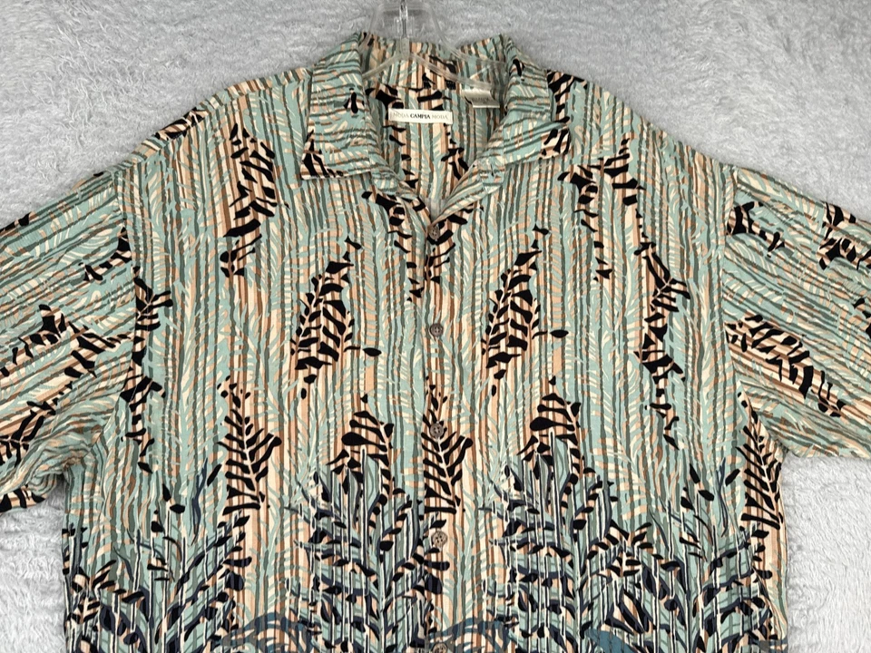 Campia Moda Shirt Men Extra Large Blue Button Hawaiian Floral Stripe 100% Rayon - Image 4 of 4
