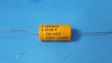 ONE PC- Capacitor, TVA1420, Sprague, 100UF/MF, 150VDC, Axial, Audio, ATOM Series