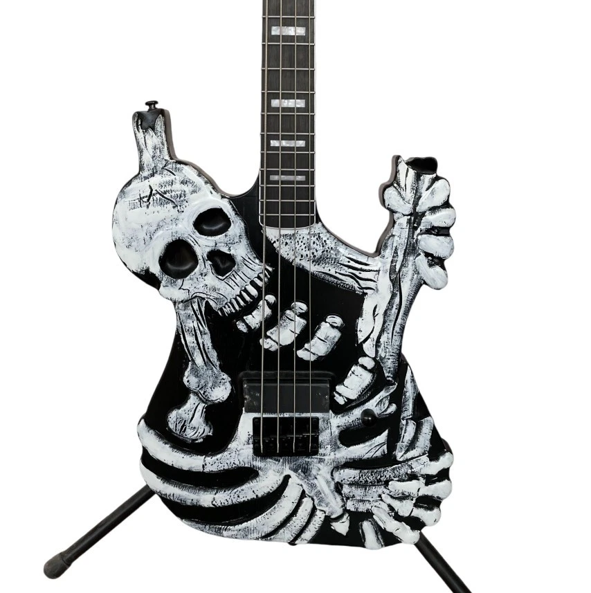 Hot Sale George Lynch Skull & Bones Electric Bass Carved Ash Body Black Hardware - Image 4 of 4