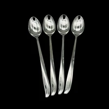 4 Iced Tea Spoons Oneida Community Twin Star Atomic Starburst MCM Stainless 7.5"