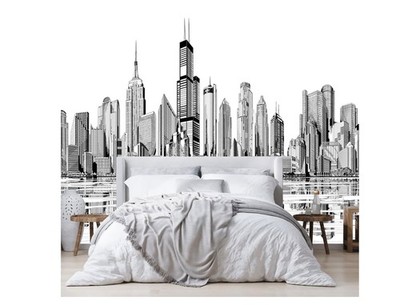 Wall mural wallpaper New York City Skyline black white Silk Cloth - 108 x75 