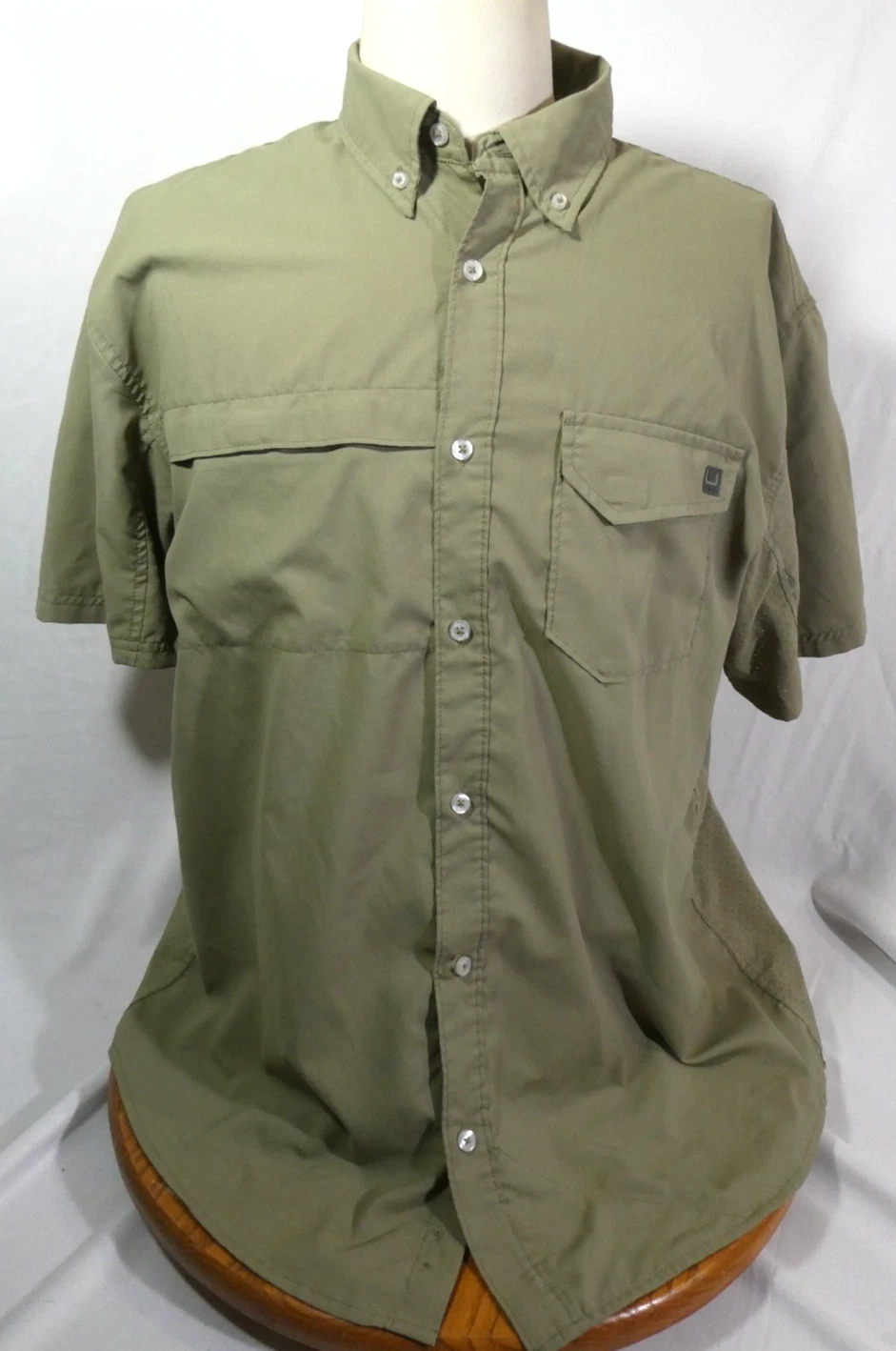 HUK Creekbed Short Sleeve Fishing Shirt Quick Dry UPF 30 Moss Green Camp XL