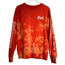 Junk Food Clothing Tie-Dye Budweiser Crewneck Sweatshirt, Red, Men’s Small
