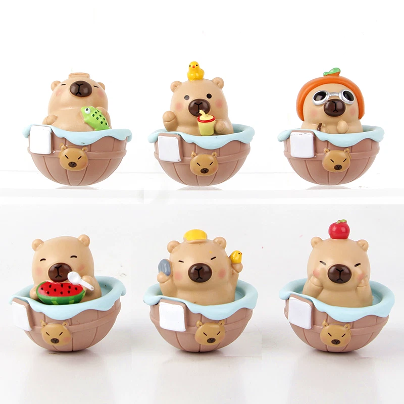 6pcs Capybara Cute Cake Decor Topper Collection Action Figures Toy