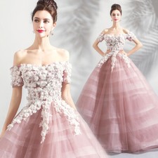 Noble Evening Formal Party Ball Gown Prom Bridesmaid Flowers Wedding Dress T7188