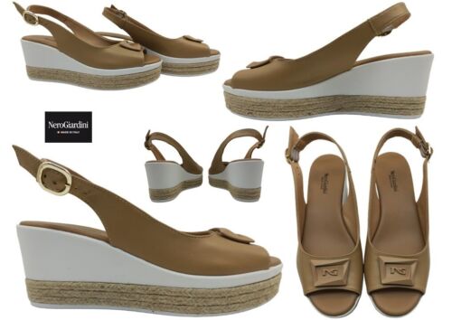 Sandali da donna Nero Giardini E307715D scarpe zeppa corda casual comode pelle - Foto 8 di 13