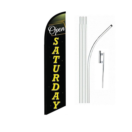 Open Saturday Yellow Swooper Flutter Feather Flag | 3ft W x 11.5ft Tall - Picture 2 of 3