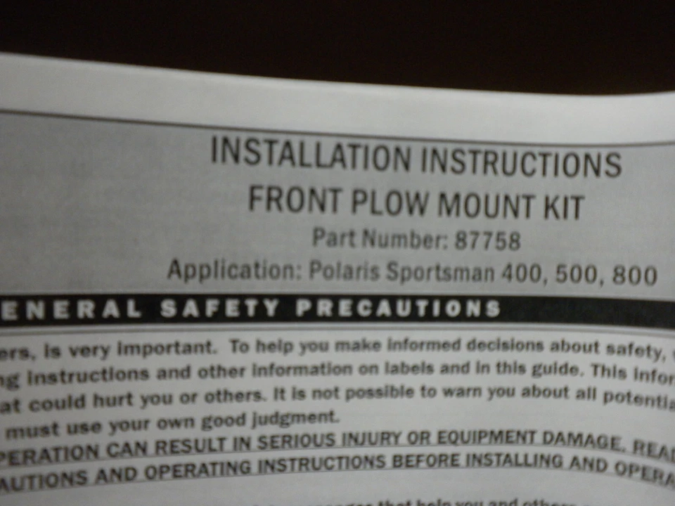 Kit de montaje de arado WARN 87758 Polaris Sportsman 400.500 y 800 Foto 2 de 3