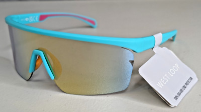 West Loop Sunglasses Shield Wrap Unisex Teal Mirrored Yellow Active Blemished