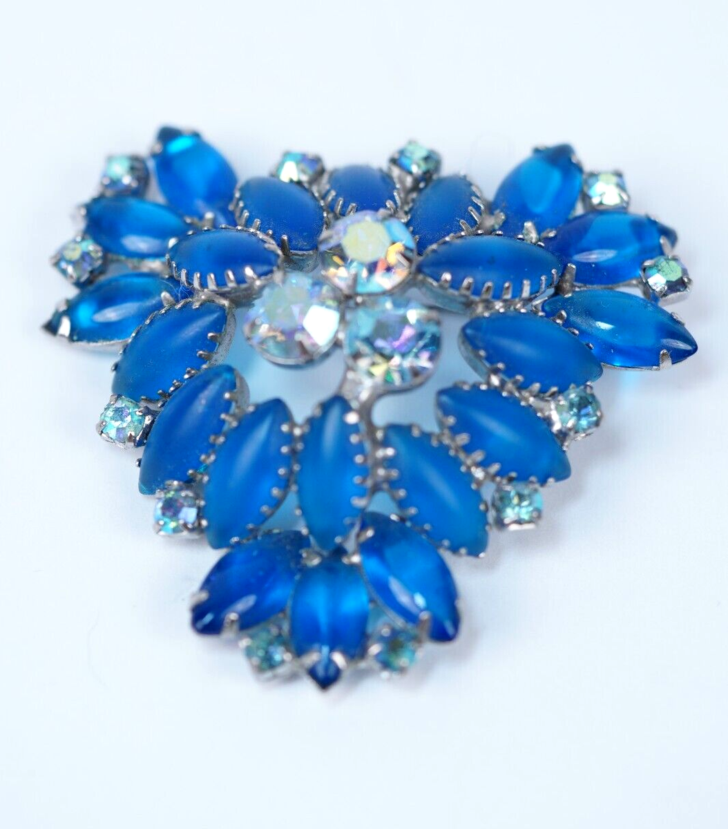 宙花 Rare Juliana BLUE Rhinestone Crystal Flower Brooch 2