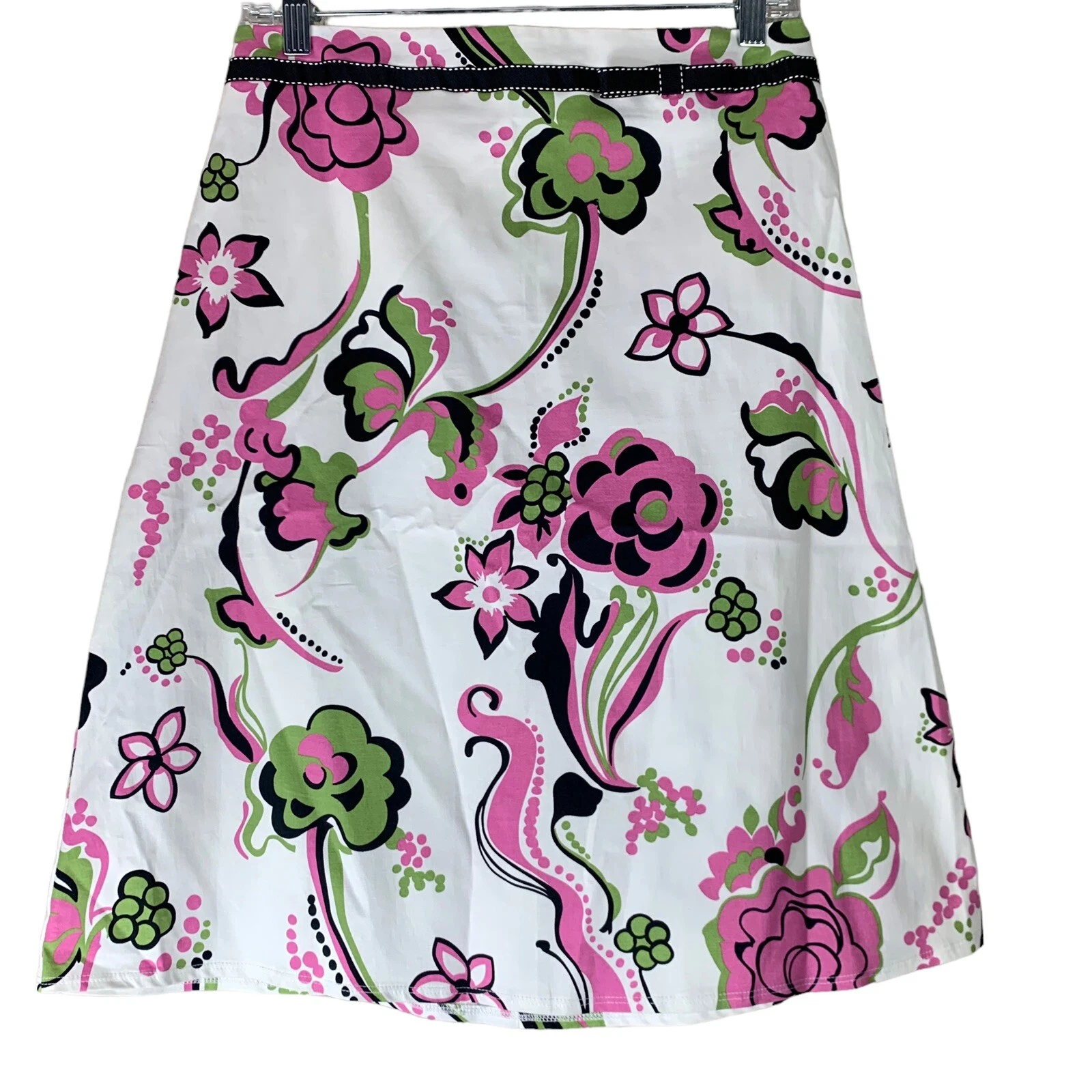 Lily Size Medium A Line Skirt Knee Length White Pink Green Floral Bow Accent