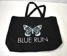 Blue Run Butterfly Tote Bag Canvas Carry Case Grocery Shopping Black 19-1/2"x15"