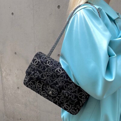 RAREAuth CHANEL Rhinestone CC LOGOS Classic Chain Shoulder Flap
