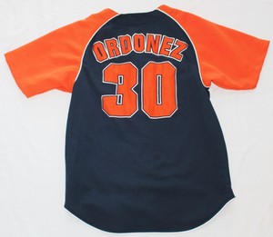 blue and orange baseball jersey