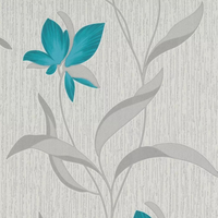 Erismann 9730-18 Blau Glitzer Blumen Vinyl Raufaser Tapete Mit Floralem Muster