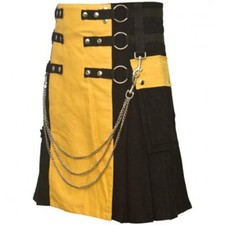 Black Yellow Chrome Chain Hybrid Utility Cotton Kilt